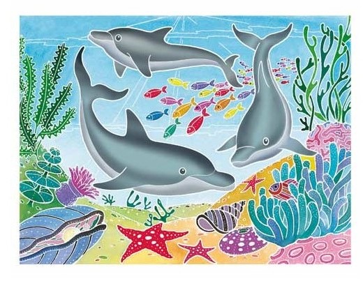 Акварельная раскраска – Дельфины  